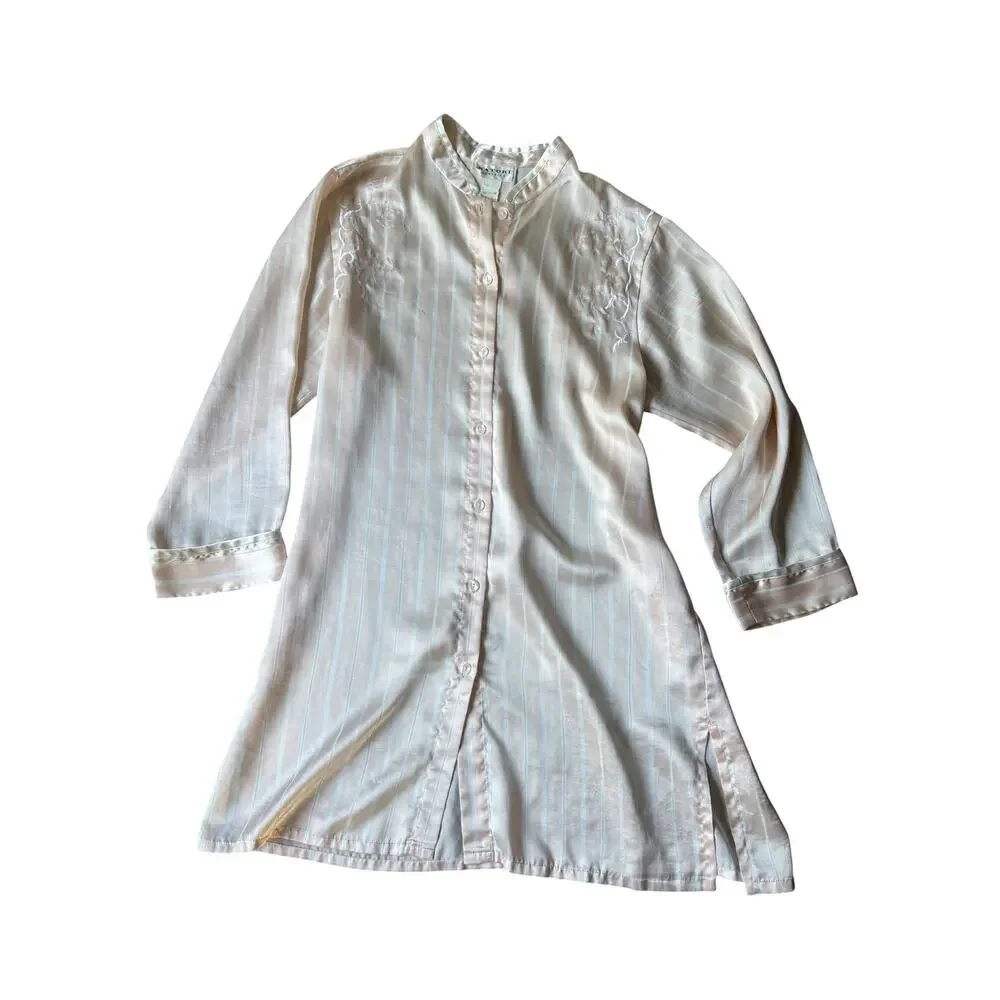 Vintage Natori Classics Peach Embroidered Satin Nightgown Sleep Shirt Medium